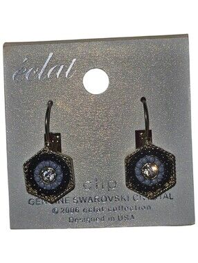 NWT Y2K Éclat 2006 Collection Swarovski Crystal Hexagon Clip Hook Earrings